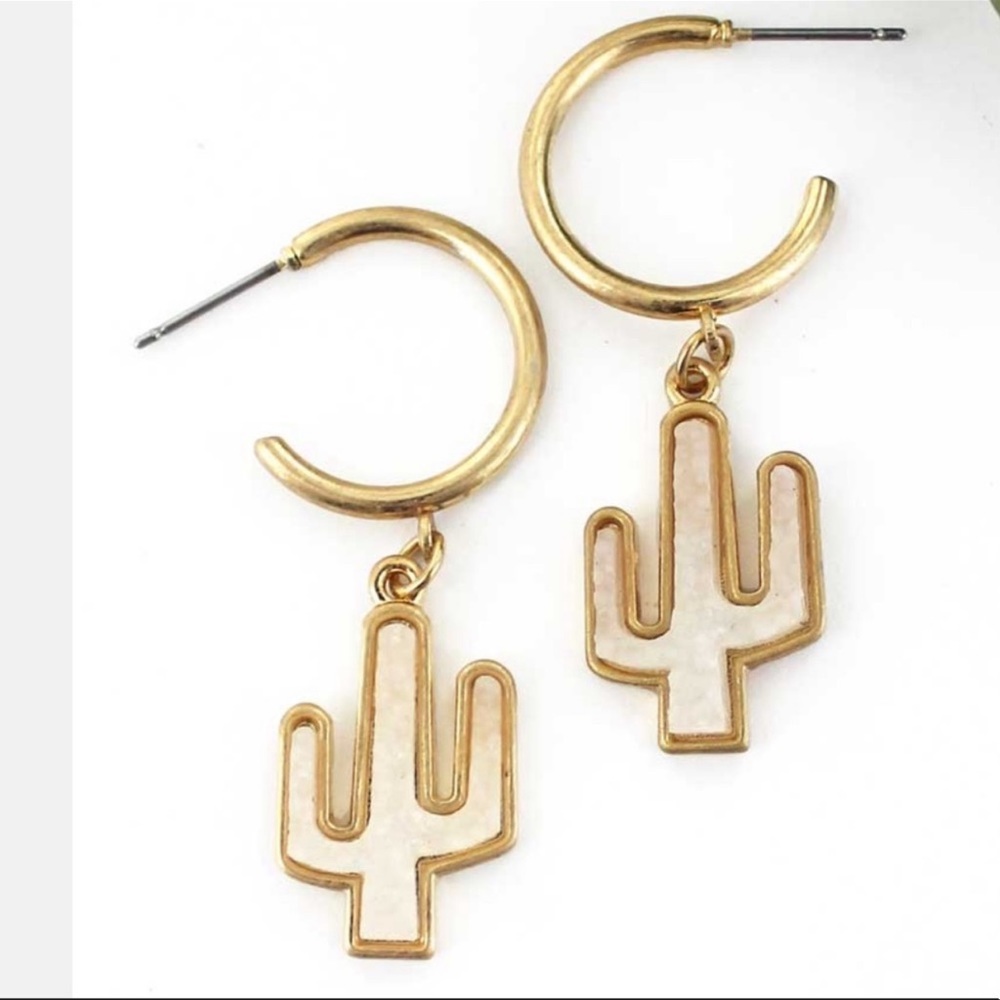 White Cactus Hoops
